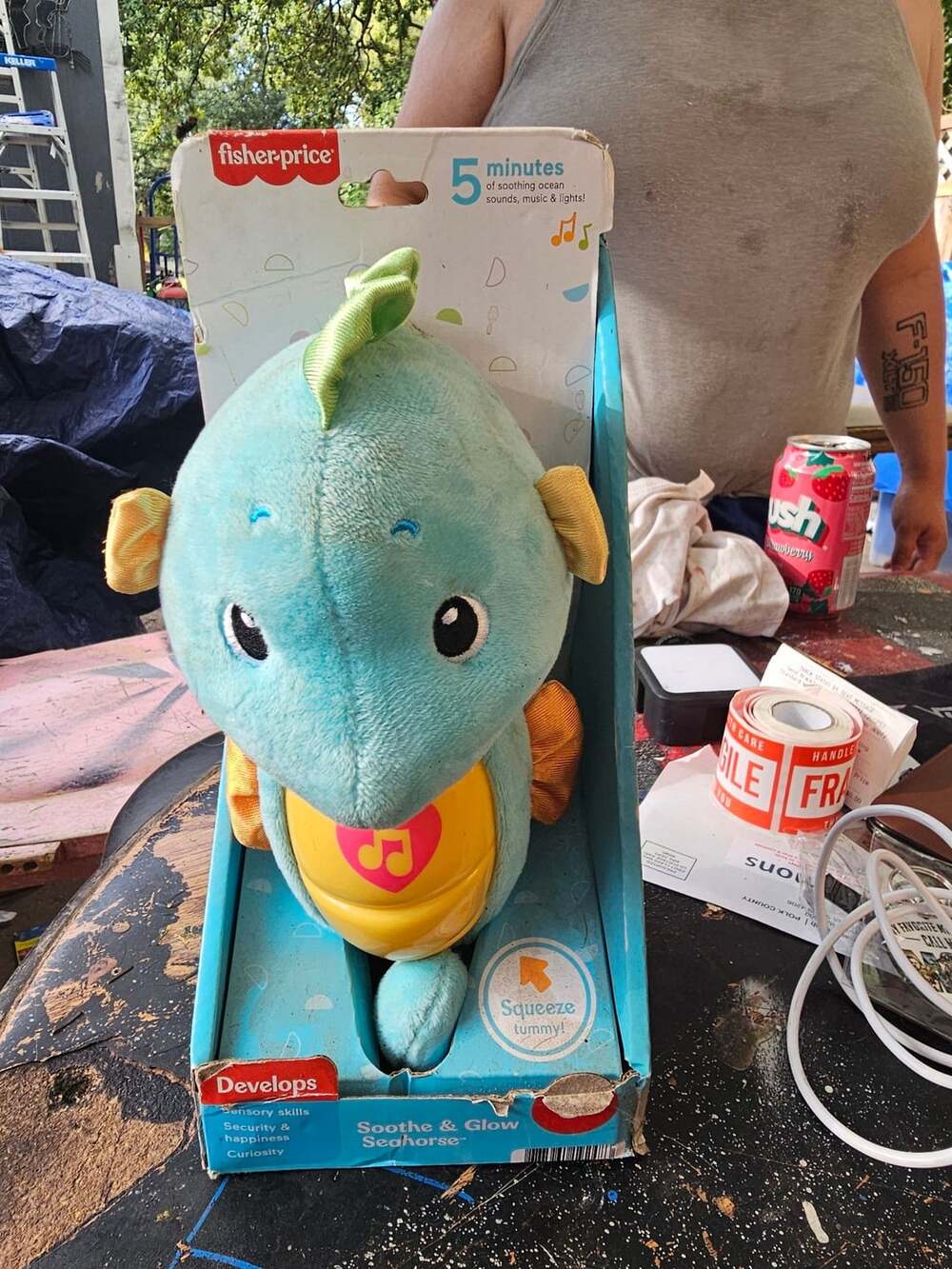 Fisher-Price Soothe & Glow Seahorse Blue Plush Musical Toy in Box
